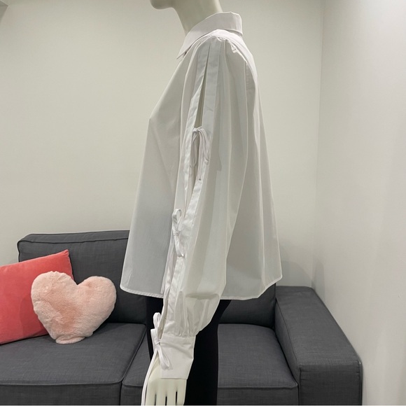 NWT KAFFE KAsara White Shirt with Tie-Up Sleeves & Pretty Pearl Button Size M - Picture 7 of 15